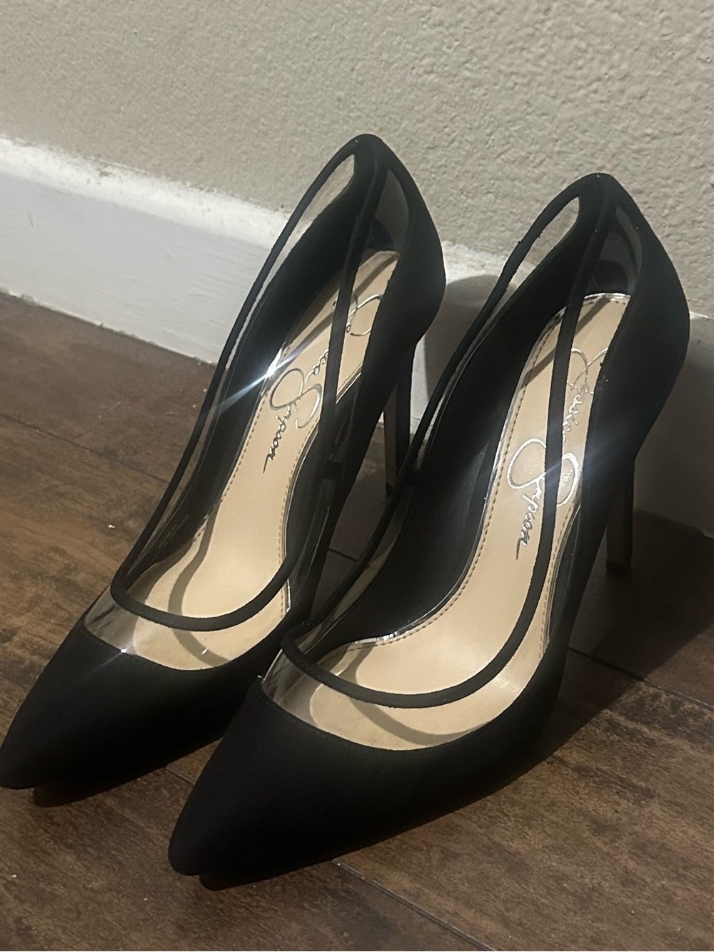 Jessica Simpson Black Pointed-Toe High Heels with Clear Insert NEW without box